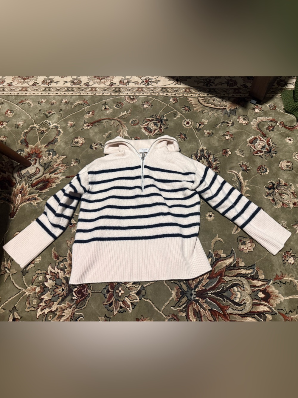Cozy Ivory and Navy Striped Hooded Sweater - Babaton